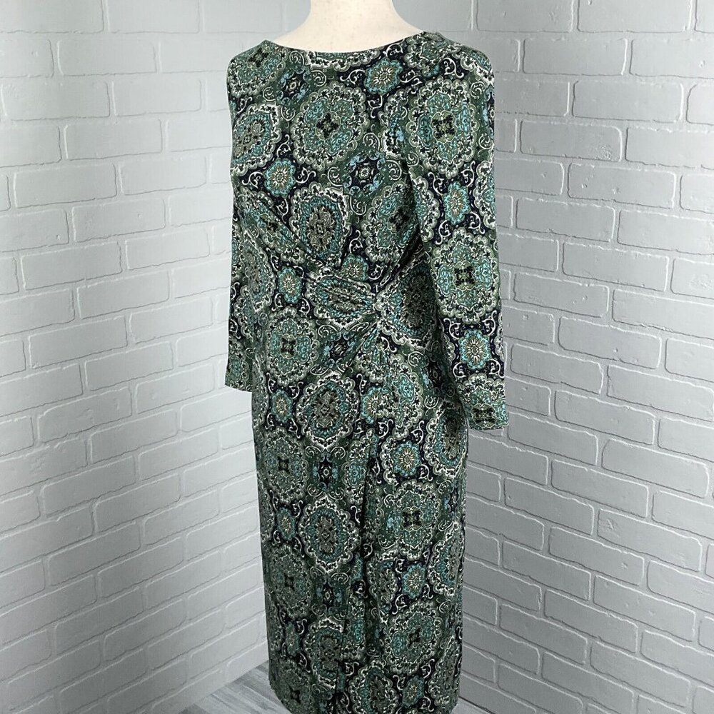 Talbots Dress Women XSmall Green Blue Paisley Drape‎ Sheath Wrap Knit Stretch